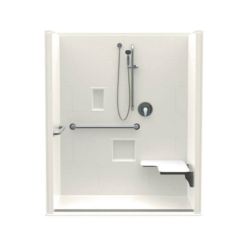 Aquatic 16034BFSCTTR 60 x 34 AcrylX Alcove Center Drain One-Piece Shower in Biscuit