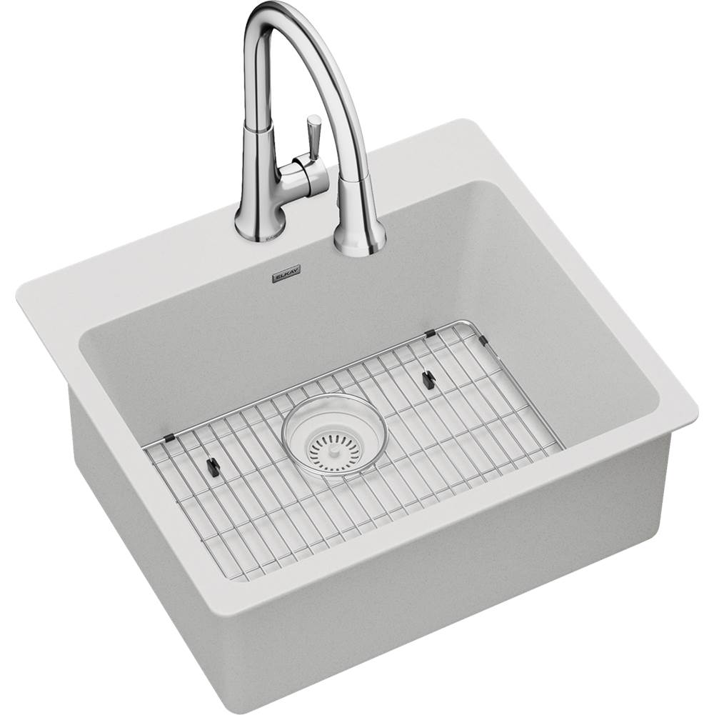Elkay Quartz Classic 25'' x 22'' x 9-1/2'', Single Bowl Drop-in Sink Kit with Faucet, White