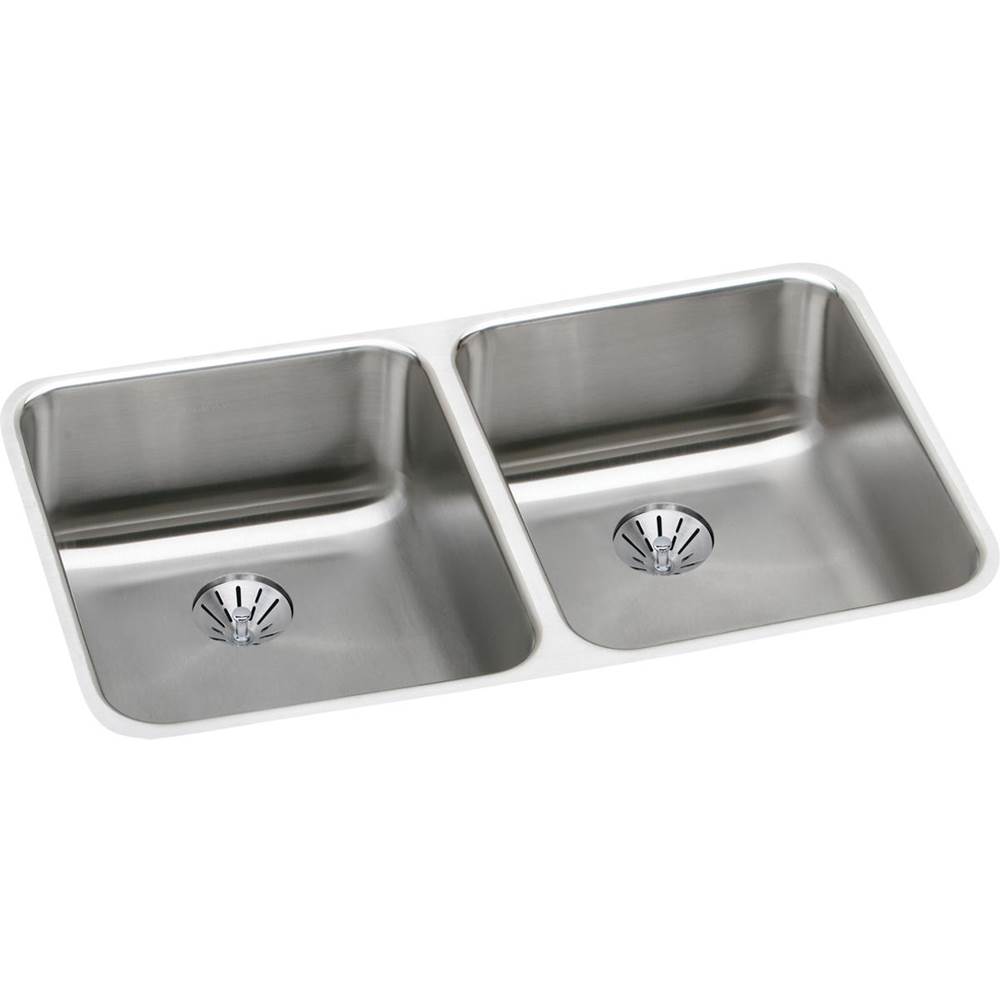 Elkay Lustertone Classic Stainless Steel 30-3/4'' x 18-1/2'' x 7-7/8'', Double Bowl Undermount Sink w/ Perfect Drain