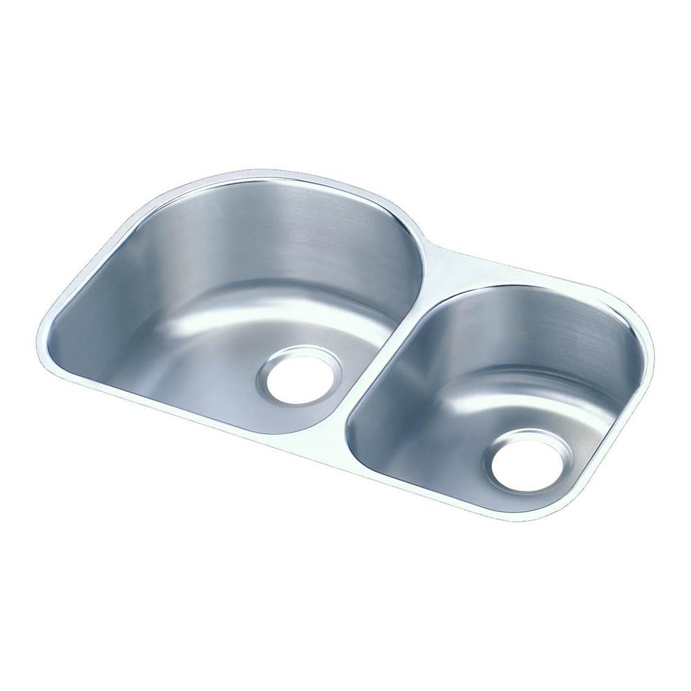 Elkay Lustertone Classic Stainless Steel 31-1/4'' x 20'' x 10'', Offset 60/40 Double Bowl Undermount Sink