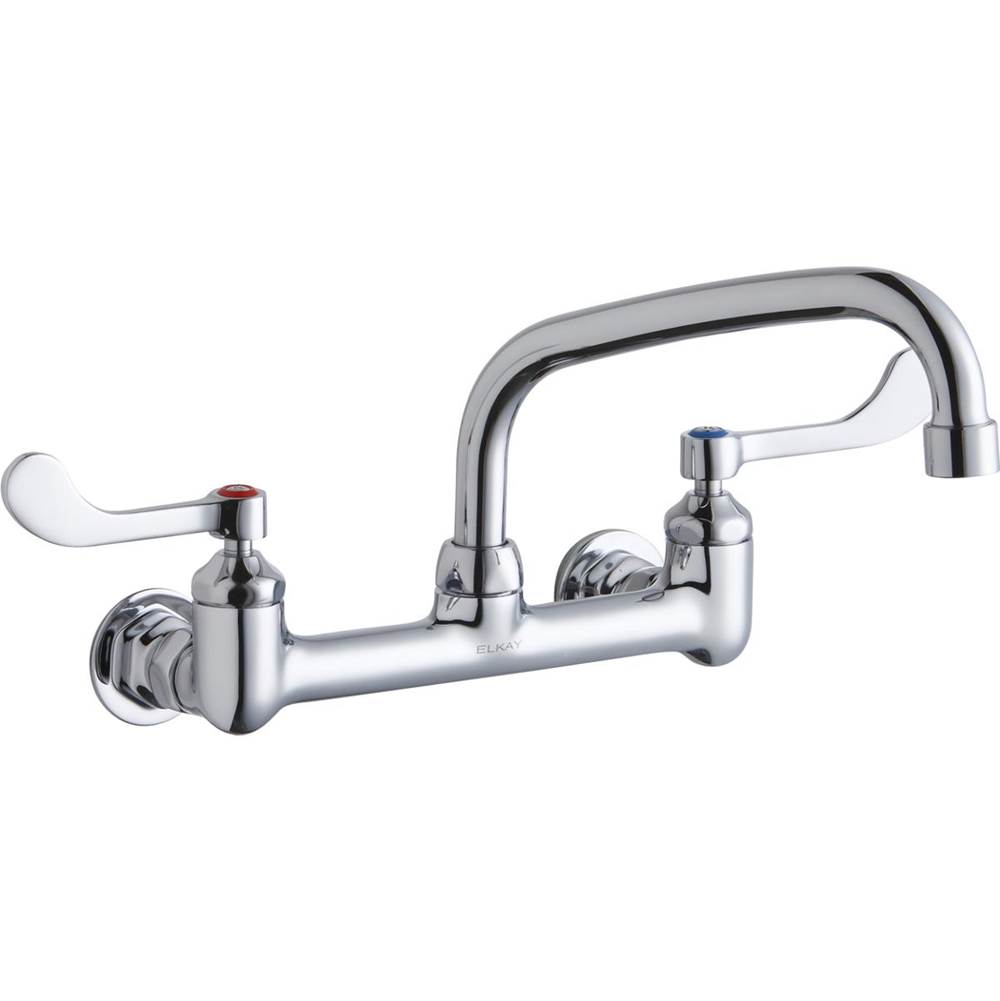 Elkay Foodservice 8'' Centerset Wall Mount Faucet with 8'' Arc Tube Spout 4'' Wristblade Handles 1/2in Offset Inlets