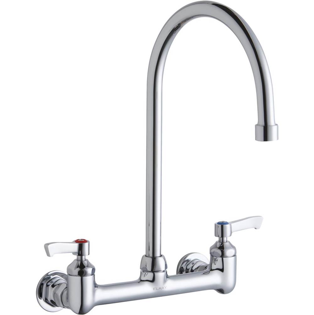 Elkay Scrub/Handwash 8'' Centerset Wall Mount Faucet with 8'' Gooseneck Spout 2'' Lever Handles 1/2in Offset Inlets