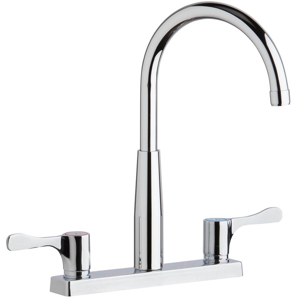 Elkay 8'' Centerset Exposed Deck Mount Faucet with Gooseneck Spout and 4'' Lever Handles Chrome