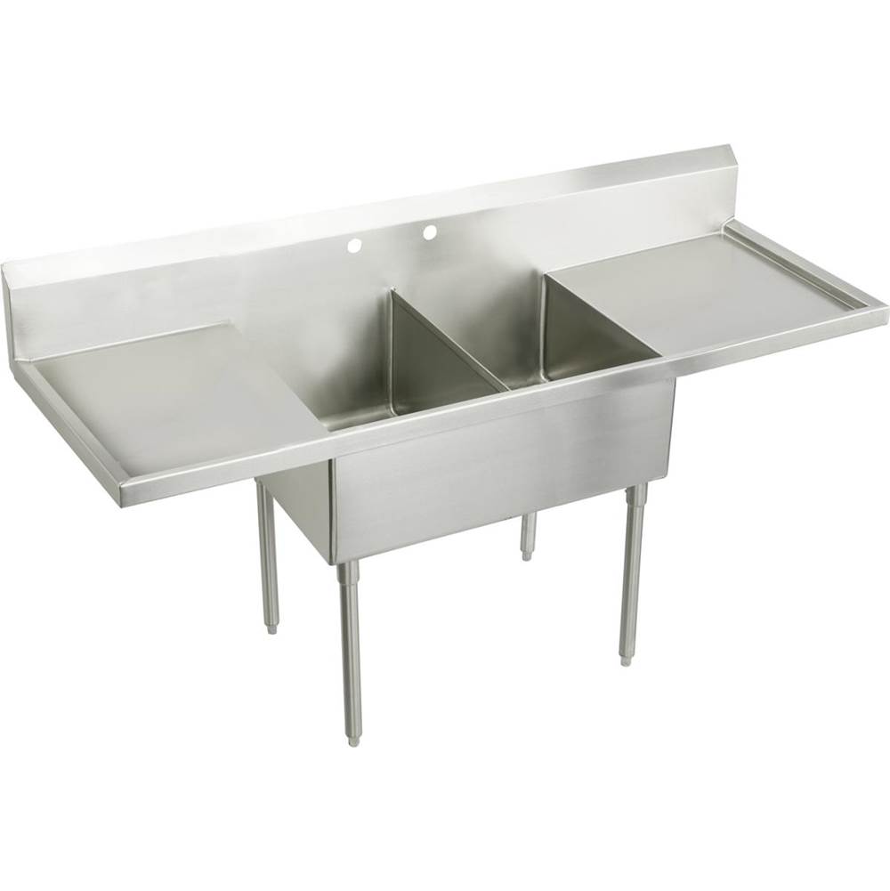 Elkay Sturdibilt Stainless Steel 108'' x 27-1/2'' x 14'' Floor Mount, Double Compartment Scullery Sink with Drainboard