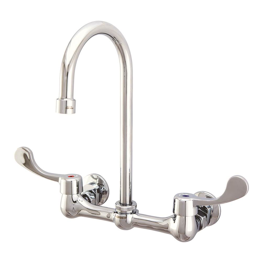 Gerber Plumbing Commercial 2H Wall Mounted Kitchen Faucet w/ Wrist Blade Handles & 12'' Hi Arc Swing Spout 1.75gpm Chrome