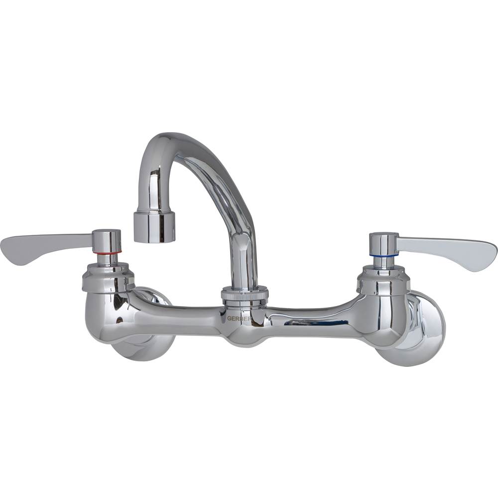 Gerber Plumbing Commercial 2H Wall Mount Kitchen Faucet w/ Wrist Blade Handles & 8'' Swing Spout 1.75gpm Chrome