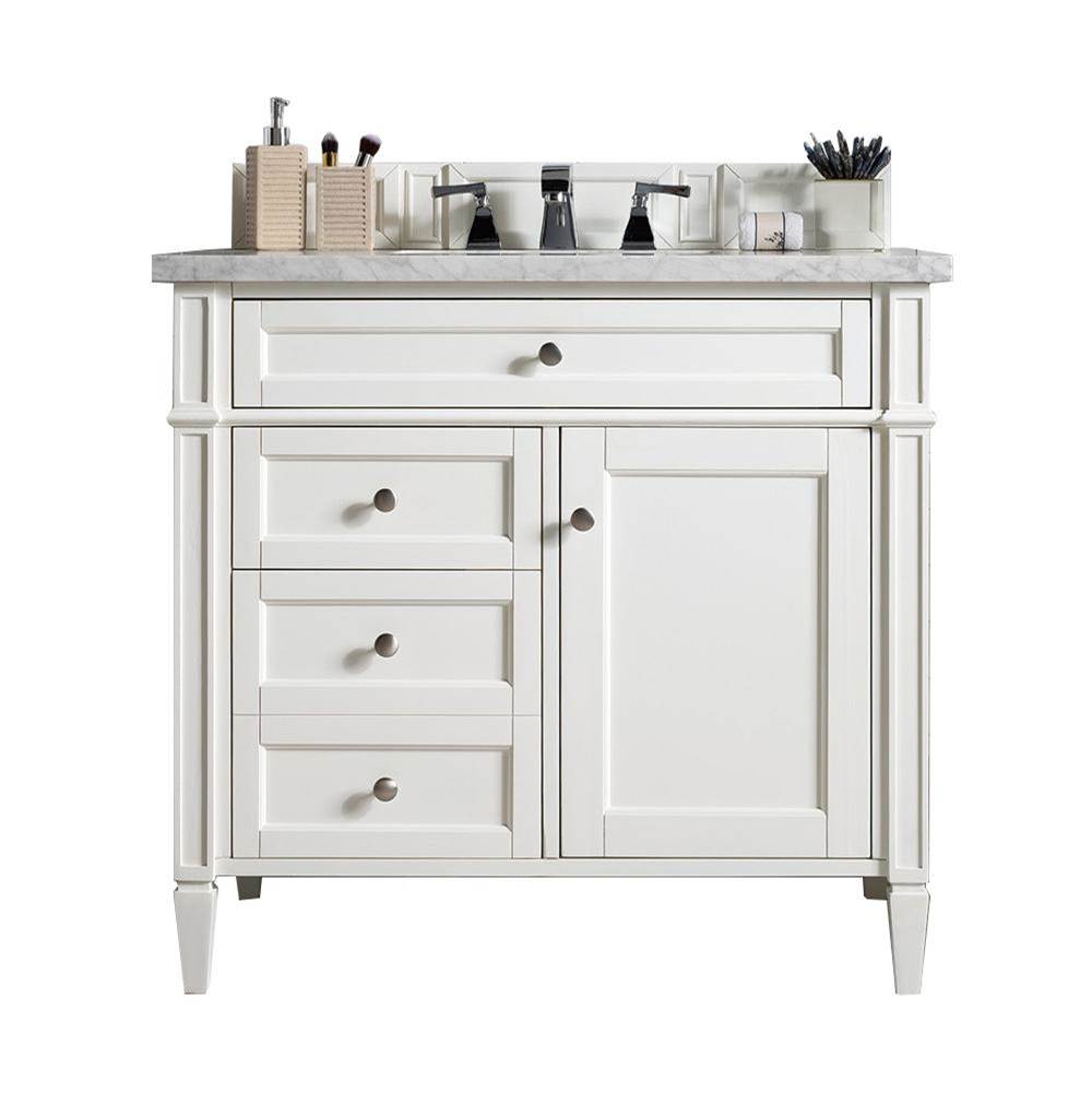 James Martin Vanities Brittany 36'' Bright White Single Vanity w/ 3 CM Arctic Fall Solid Surface Top