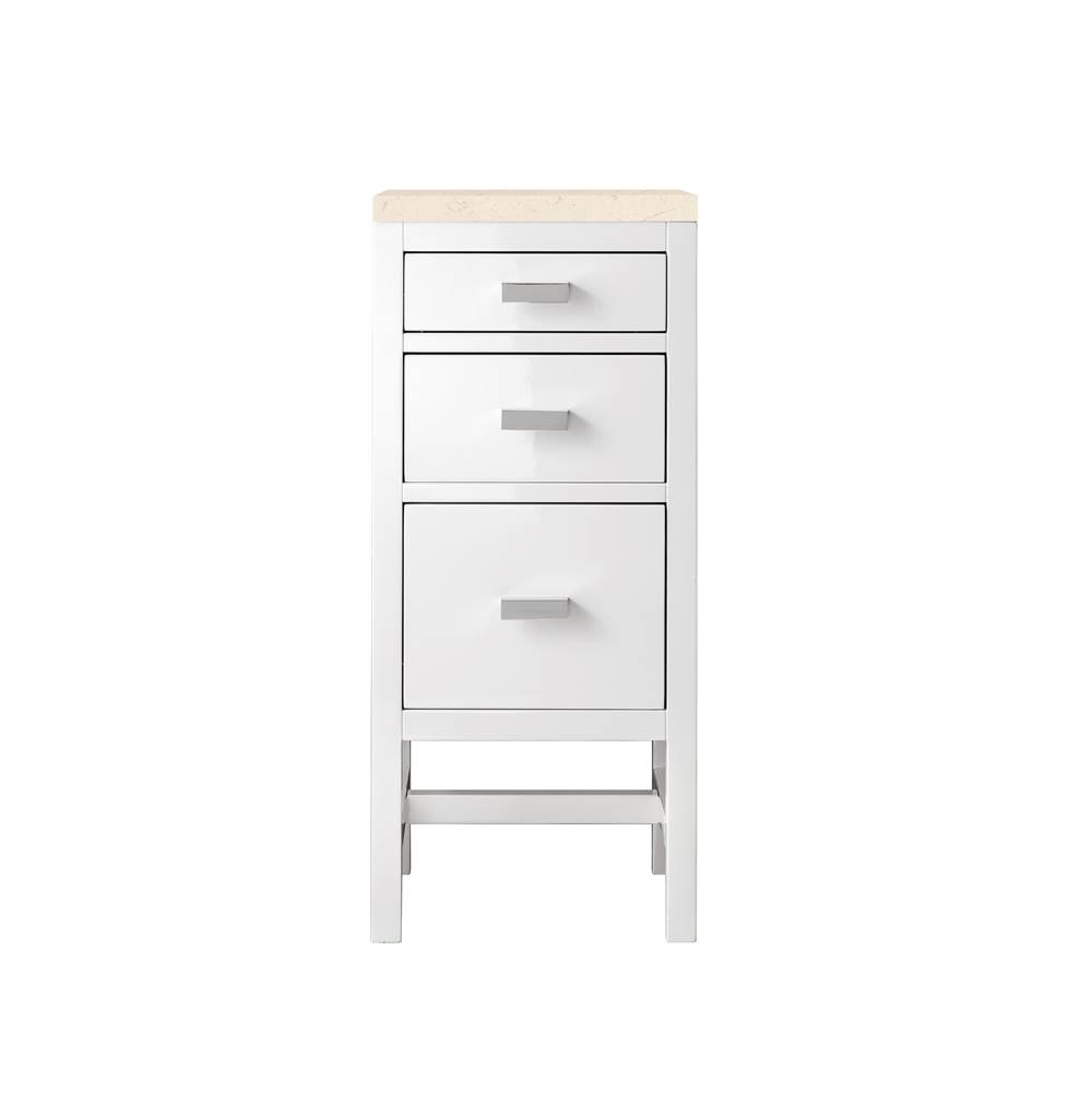 James Martin Vanities Addison 15''  Base Cabinet w/ Drawers, Glossy White w/ 3 CM Eternal Marfil Top