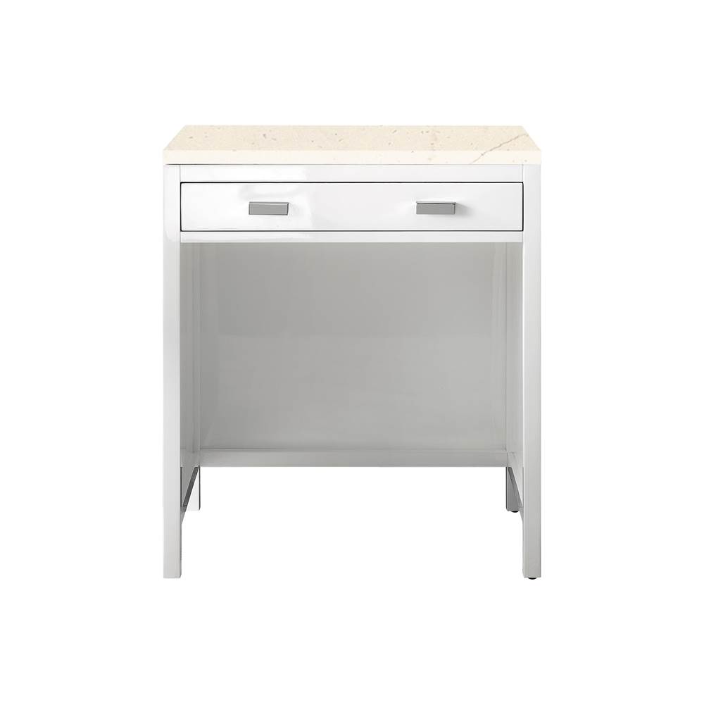 James Martin Vanities Addison 30'' Free-standing Countertop Unit (Makeup Counter), Glossy White w/ 3 CM Eternal Marfil Top