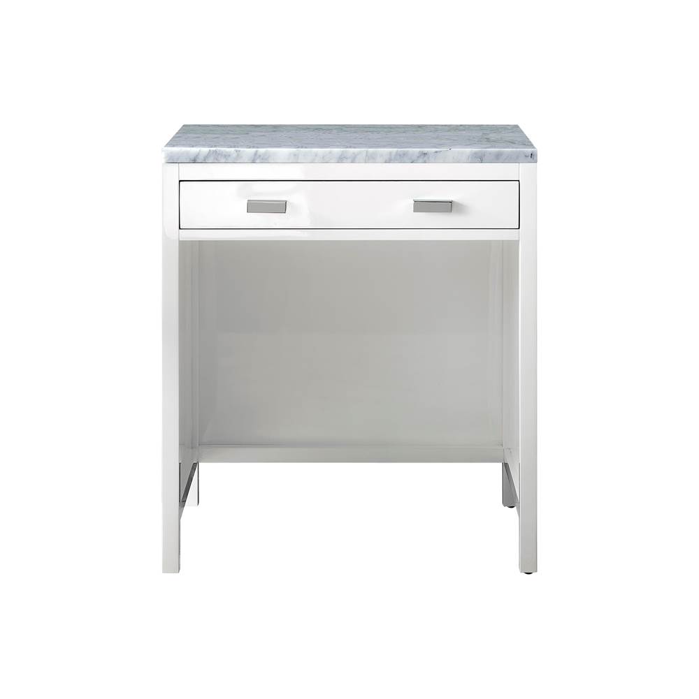 James Martin Vanities Addison 30'' Free-standing Countertop Unit (Makeup Counter), Glossy White w/ 3 CM Carrara Marble Top