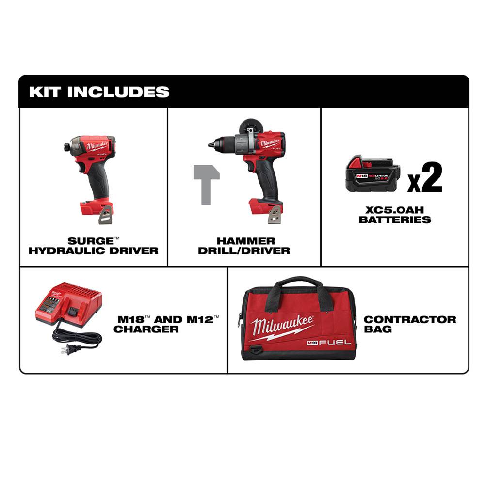 Milwaukee Tool M18 Fuel 2-Tool Hammer Drill And Surge Hydraulic Driver Combo Kit