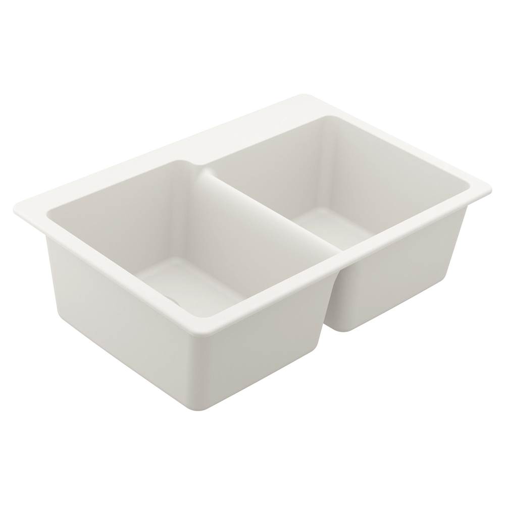 Moen 33-Inch Wide x 9.5-Inch Deep Dual Mount Granite Double Bowl Kitchen Sink, White