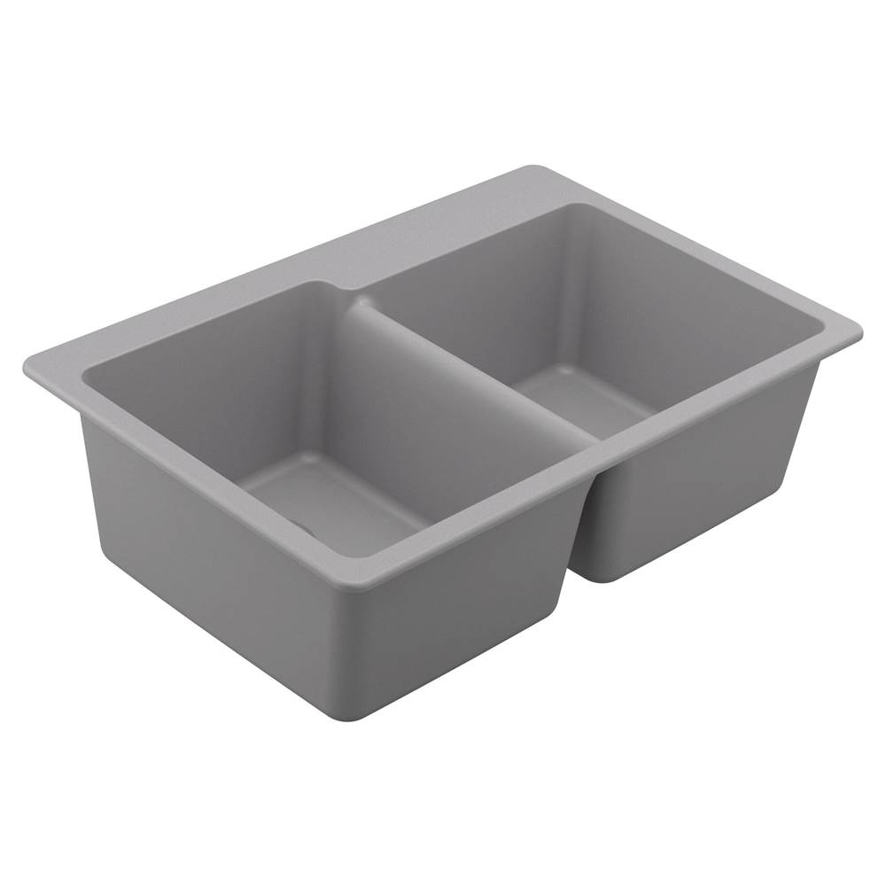 Moen 33-Inch Wide x 9.5-Inch Deep Dual Mount Granite Double Bowl Kitchen Sink, Gray
