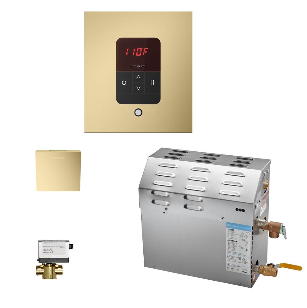 Mr. Steam MS (iTempo) 6 kW (6000 W) Steam Shower Generator Package with iTempo Control in Square Satin Brass