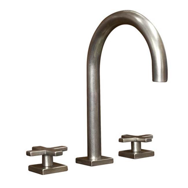Sun Valley Bronze Deck mount goose neck lavatory faucet shown w/ P-N925 escutcheons. Includes Cal Faucets widespread hot & cold valves, 3-way tee and hoses.